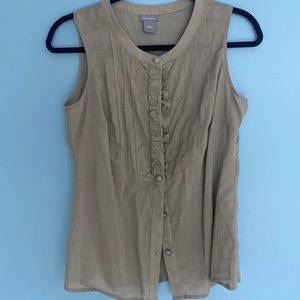 Ann Taylor Olive Green Ruffled Sleeveless Top Size 6